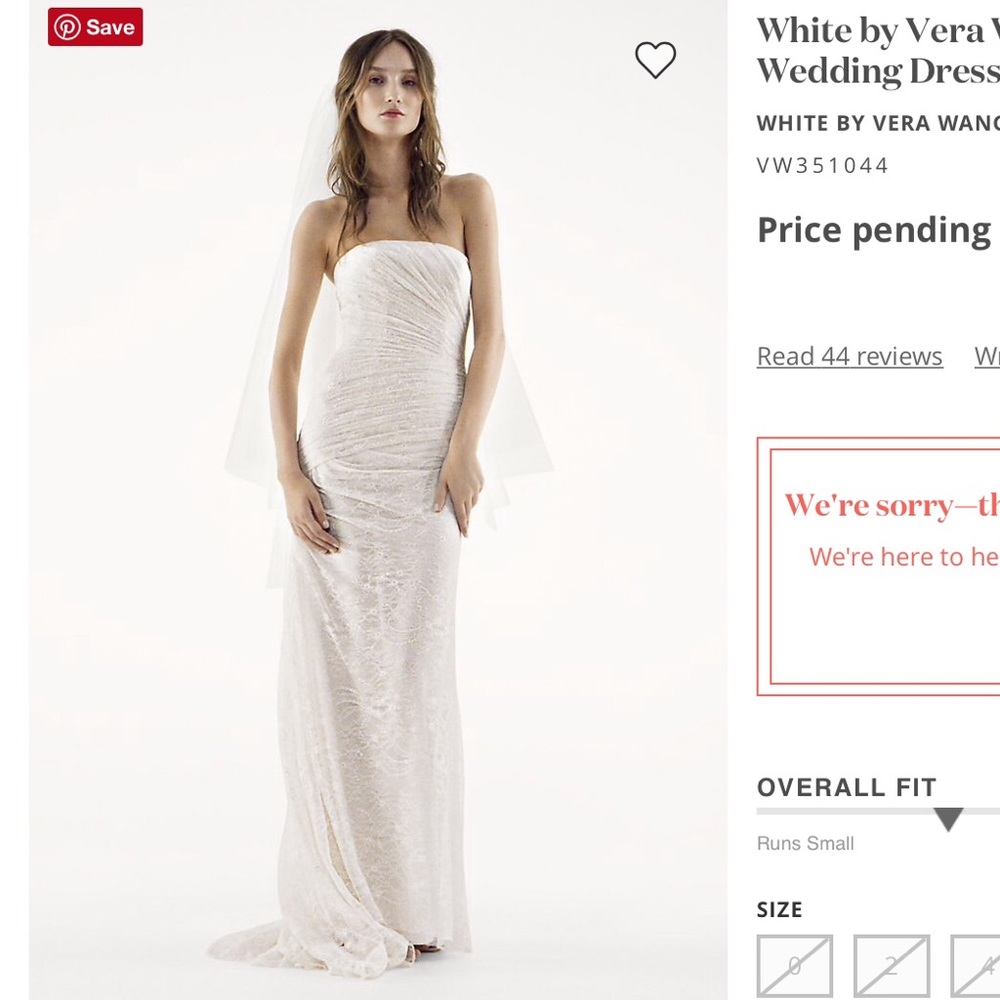 White by Vera Wang Strapless Lace Wedding Dress